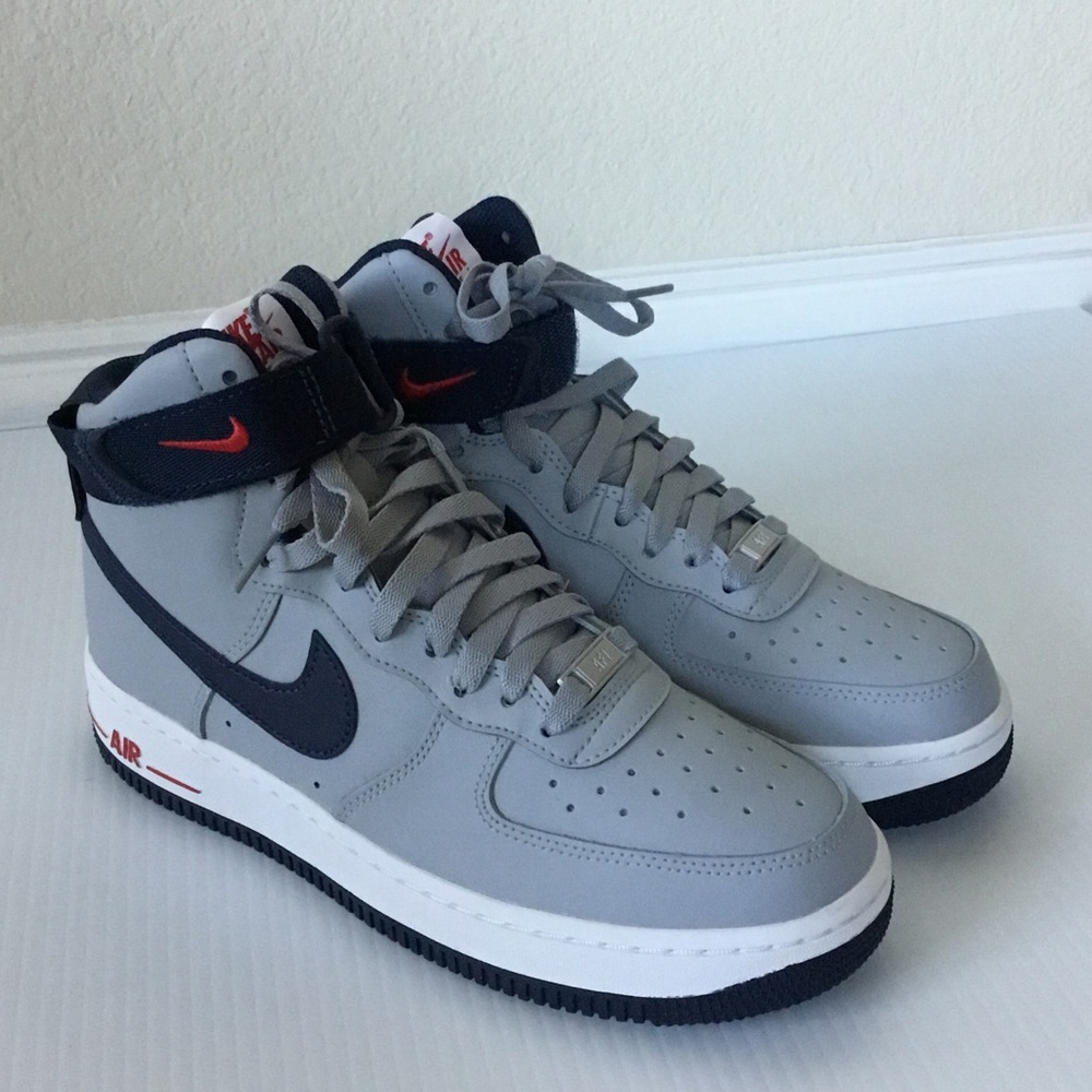 Nike Men's High-Top Sneakers in Gray, Black and Red Accent